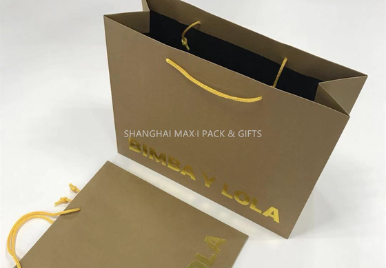 China Company Logo Personalized Brown Gift Bags For Business Gold Hot-Stap Foil Logo Included supplier