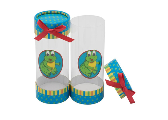 China Little Plastic Presentation Box , Pvc Cylinder Packaging Box With Ribbon Bow Tube Shape supplier