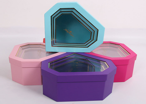 China Diamond Shaped Nested Stackable Cardboard Boxes With Clear PET Window supplier