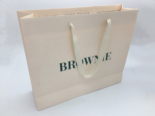 China Personality Logo Fashion Shopping Bag / Kraft Paper Bags With Flat Cotton Handle supplier
