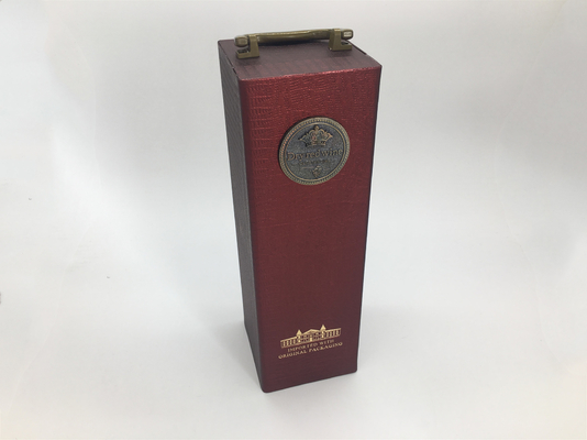 China Custom PU Leather Luxury Bottle Packaging / Single Wine Box Hot Stamp Finishing supplier