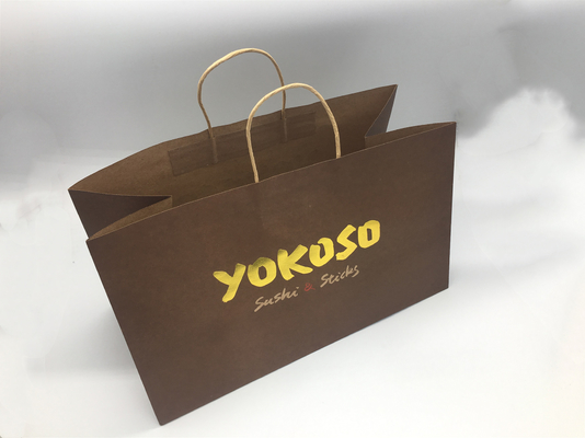 China Brown Kraft Branded Paper Bags With Handles Custom Logo Printed Machine Made supplier