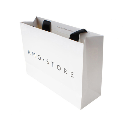China Mini White Branded Paper Bags Company Logo Promotional  For Business Emboss Printing supplier