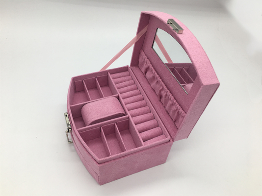China Pink Fabric Fancy Jewelry Box With Lock And Handle Customized Size supplier