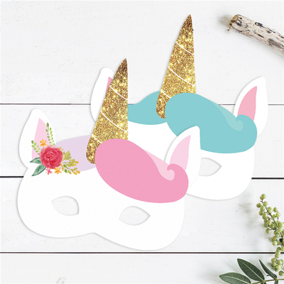 China Birthday Unicorn Recycled Paper Mask For Kids 7.5 X 7.5 Inch Customized Design supplier