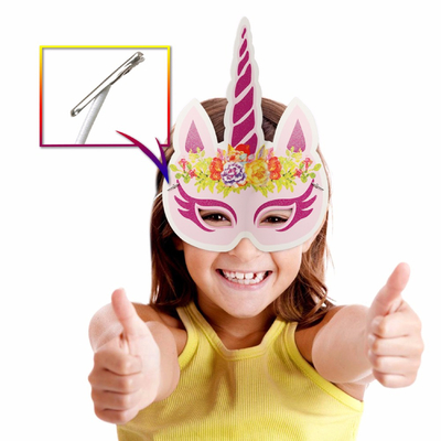 China Party Rainbow Unicorn Paper Mask For Kids Glitter Surface Finishing supplier