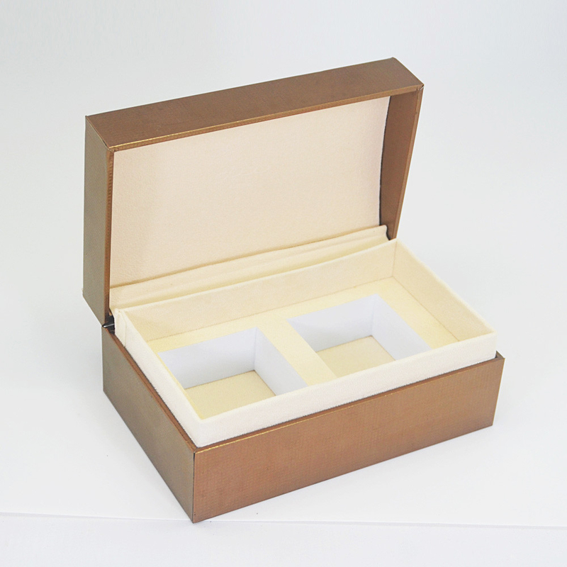 Luxury Gold PU Leater MDF Wooden Box Packaging Gift Box With Hinged Lids White