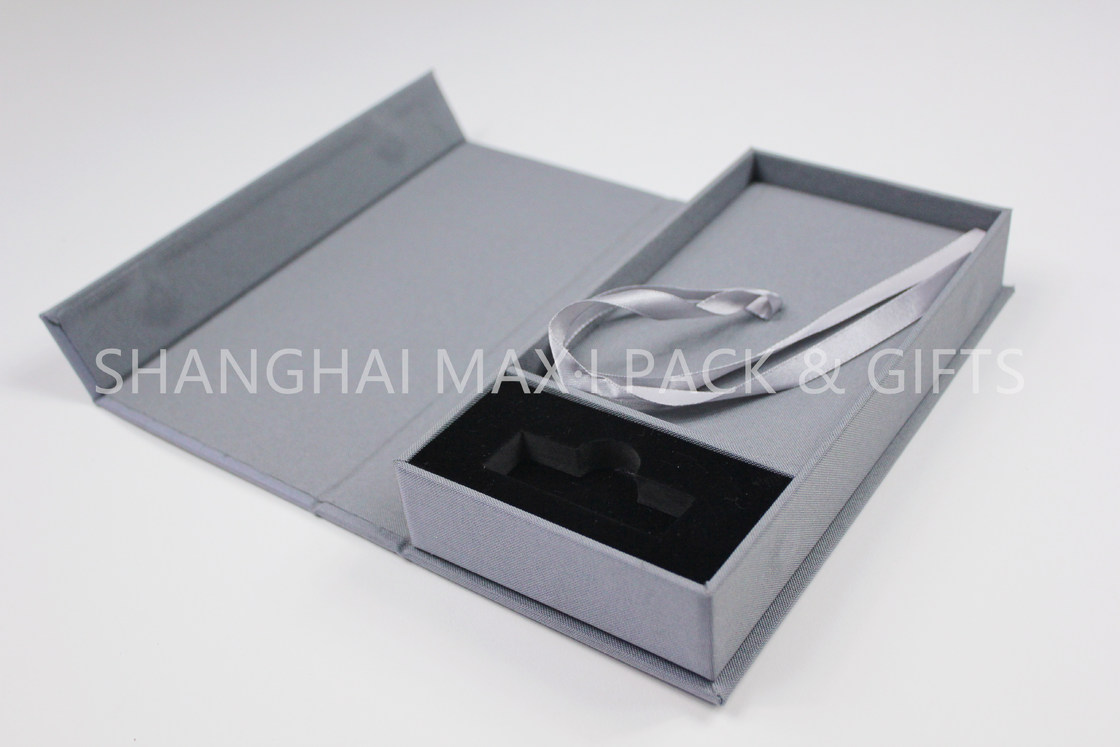 Custom Size Luxury Necklace Gift Box With Lids Grey Fabric Covered Digital Or Silk Printing