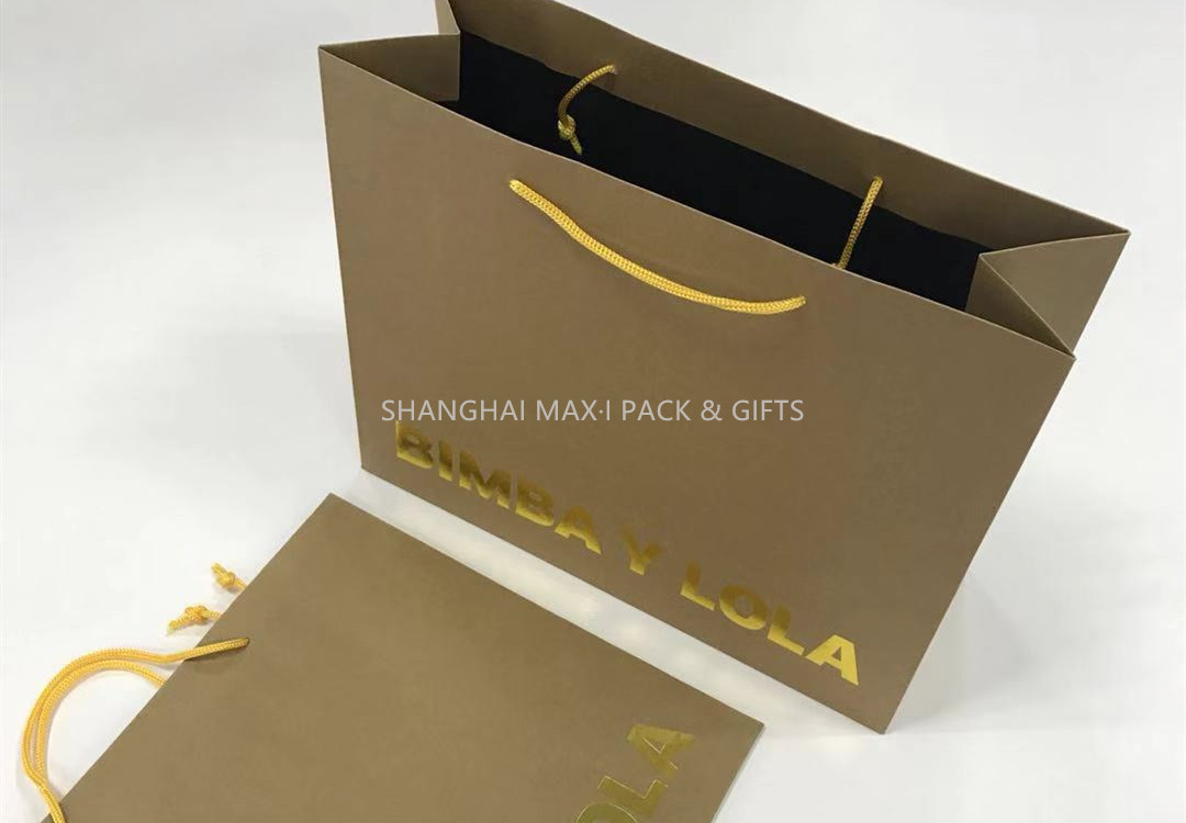 Company Logo Personalized Brown Gift Bags For Business Gold Hot Stap Foil Logo Included