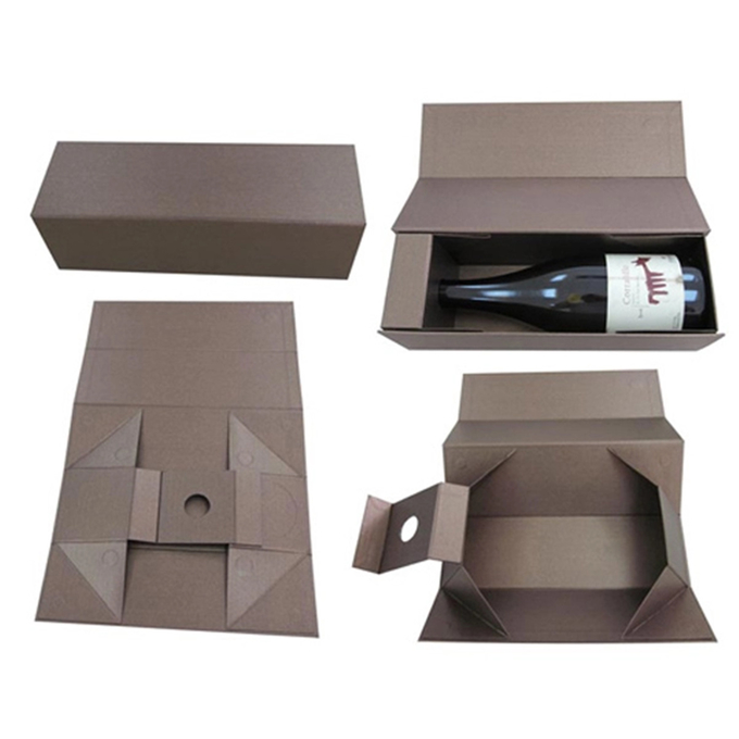 Cardboard Foldable Gift Box / Leatherette Wine Bottle Packaging With Magnet Closure