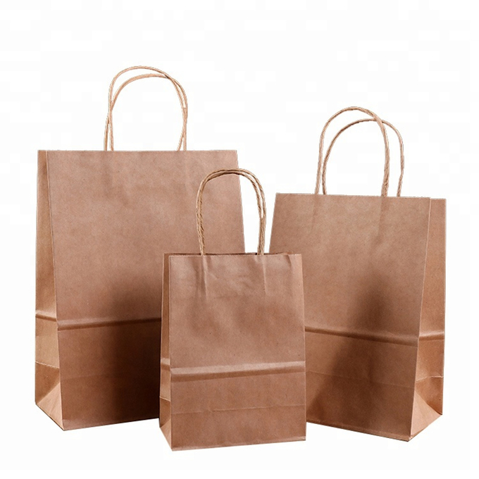 Roller Printing Medium Paper Bags With Handles / Kraft Paper Bags Machine Made