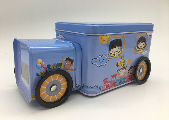China Candy Storage 2 Tin Branded Gift Boxes Blue Car Shape With Four Wheels For Kids supplier