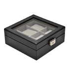 Glass Top 9 Slots Carbon Fiber Leather Watch Display Box Watch Storage Box
