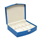 Blue Three Layer Lock Leather Jewellery Packaging Boxes Earring Jewelry Box
