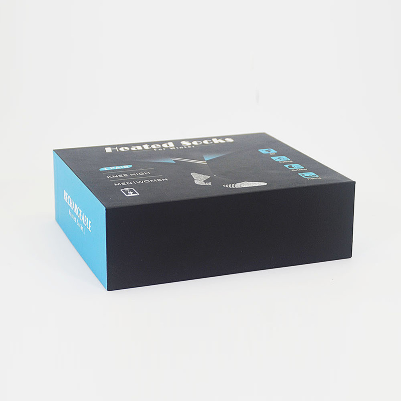 Wholesale Custom Luxury Rigid black Cardboard Gift Lid And Base Paper Box for heated socks bor both men and women