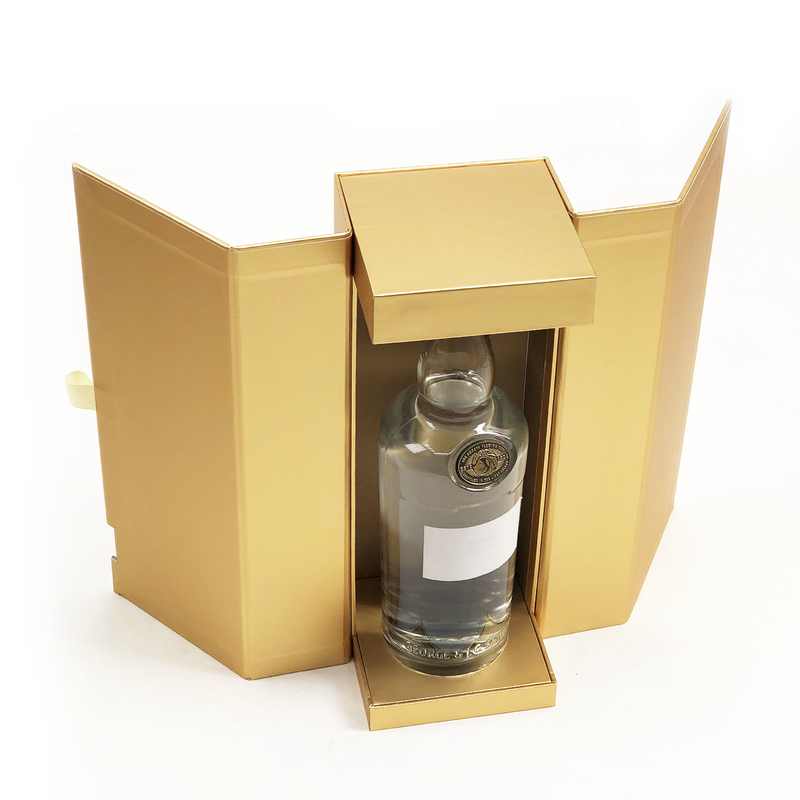 Cardboard Wine Gift Boxes Liquor Bottle Gift Boxes Gold Metallic Paper Board