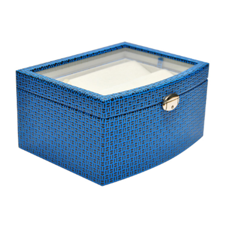 Blue Three Layer Lock Leather Jewellery Packaging Boxes Earring Jewelry Box