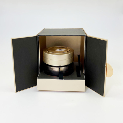 Luxury Cosmetics Magnetic Packaging Paper Box With Two Doors Gold Metal Plate